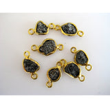 7-8mm Black Rough Diamond Gold Polished Double Loop Connectors, 925 Silver