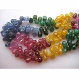 4x6mm To 3x4mm Multi Gemstone Faceted Tear Drop Bead, Emerald, Sapphire And Ruby