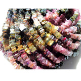 5mm Multi Tourmaline Beads, Natural Multi Tourmaline Square Heishi Beads, Multi