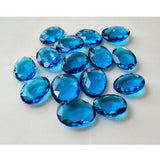 13x18mm-16x21mm Hydro Quartz Rose Cut Cabochons, Lab Created Swiss Blue Topaz