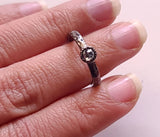 Rose Cut Diamond Ring, 925 Silver Oxidized Salt & Pepper Solid Stackable Ring