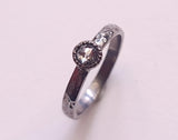 Rose Cut Diamond Ring, 925 Silver Oxidized Salt & Pepper Solid Stackable Ring