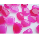 12-18mm Hot Pink Chalcedony Rose Cut Flat Cabochons, Chalcedony Faceted