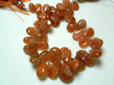 16x9 mm To 8x12 mm Each, Sunstone Plain Pear Briolettes Pear Beads, 22 Pieces