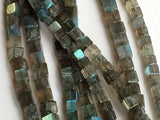 4 mm Labradorite Plain Box Beads, Natural Labradorite Cube Beads, Labradorite