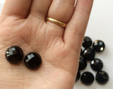 13mm Black Onyx Faceted Round Cabochons, Round Rose Cut Black Onyx