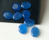 10x13mm Blue Chalcedony Rose Cut, Blue Flat Cabochons, Blue Oval Table Cut