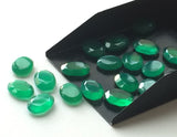 13x10mm Green Onyx Oval Table Cut Cabochons, Green Onyx Faceted Oval Cabochons