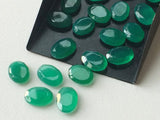 8x10mm Green Onyx Faceted Oval Cabochons, Green Onyx Table Cut Oval Gems