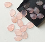 12x16mm Rose Pink Chalcedony Rose Cut Pear Cabochon Light Pink Faceted Flat Back