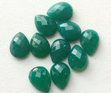 10x14mm Green Onyx Rose Cut Pear Cabochons, Green Onyx Faceted Pear Cabochons