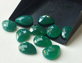 10x14mm Green Onyx Rose Cut Pear Cabochons, Green Onyx Faceted Pear Cabochons