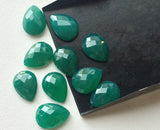 10x14mm Green Onyx Rose Cut Pear Cabochons, Green Onyx Faceted Pear Cabochons