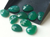 10x14mm Green Onyx Rose Cut Pear Cabochons, Green Onyx Faceted Pear Cabochons