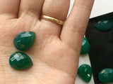 10x14mm Green Onyx Rose Cut Pear Cabochons, Green Onyx Faceted Pear Cabochons