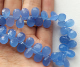 7x10 mm Blue Chalcedony Faceted Pear, Chalcedony Briolette Bead, Blue Pear Bead