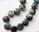 17-20mm Labradorite Beads, Labradorite Faceted Round Coin Beads, 5 Inch Straight