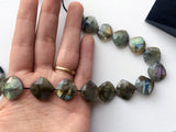 15-18 mm Labradorite Beads, Labradorite Faceted Cushion Cut Straight Drill Bead