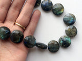 17-20mm Labradorite Beads, Labradorite Faceted Round Coin Beads, 5 Inch Straight