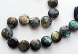 11mm Labradorite Facet Round Coin Bead Straight Drill Flashy Blue Fire Gemstone