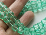 7-8 mm Light Emerald Green Color Coated Crystal Quartz Faceted Box Cube Beads