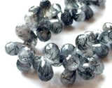 5x7 mmTo 9x6 mm Rutile Quartz Faceted Tear Drop Beads, Rutile Black Faceted