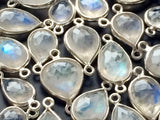 7-12mm Rainbow Moonstone Rose Cut Connectors, Rainbow Moonstone 925 Silver