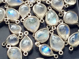 7-12mm Rainbow Moonstone Rose Cut Connectors, Rainbow Moonstone 925 Silver