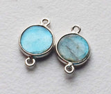 12mm Labradorite Bezel Round Connectors, Blue Fire Gem 925 Silver Connectors