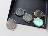 19-21mm Labradorite Bezel Round Connector, Blue Fire Gem 925 Silver Connector