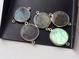 19-21mm Labradorite Bezel Round Connector, Blue Fire Gem 925 Silver Connector