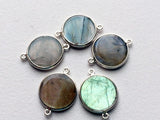 19-21mm Labradorite Bezel Round Connector, Blue Fire Gem 925 Silver Connector