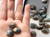 15-19mm Labradorite Rose Cut Cabochons, Labradorite Faceted Flat Back Cabochons