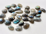 15-19mm Labradorite Rose Cut Cabochons, Labradorite Faceted Flat Back Cabochons