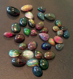7-9mm Black Opal Plain Flat Back Cabochons, Ethiopian Welo Black Opal Beads