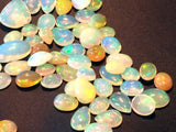 6-11mm Ethiopian Welo Opal Cabochons, Fire Opal Flat Back Beads, Enhanced 5 Pcs