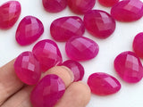 11-14mm Pink Chalcedony Rose Cut Cabochons, Hot Pink Faceted Free Form Flat Back