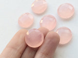 16mm Rose Pink Chalcedony Checker Cut Round Gemstone 5 Pcs Loose Double Side Cut