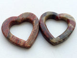 37mm Mookaite Jasper, 2 Pc Matched Pair Drilled Mookaite, Hollow Heart Earrings
