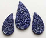 3 Pc Lapis Lazuli Filigree Drilled Hand Carved, Original Lapis Lazuli, Filigree