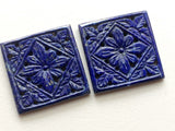 31x31mm Lapis Lazuli Filigree Drilled Hand Carved Matched Pair, Lapis Lazuli