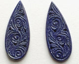 47x18mm Lapis Lazuli Filigree Hand Carved Drilled Matched Pair, Lapis Lazuli