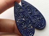 47x18mm Lapis Lazuli Filigree Hand Carved Drilled Matched Pair, Lapis Lazuli