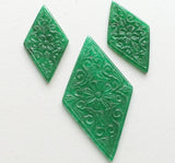 3 Pc Green Aventurine Filigree Hand Carved Gems, Original Aventurine Carving