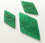 3 Pc Green Aventurine Filigree Hand Carved Gems, Original Aventurine Carving