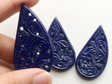 3 Pc Lapis Lazuli Filigree Drilled Hand Carved, Original Lapis Lazuli, Filigree