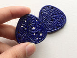 34mm Lapis Lazuli Drilled Filigree Hand Carved Matched Pair, Lapis Lazuli