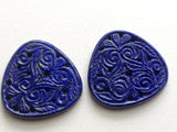 34mm Lapis Lazuli Drilled Filigree Hand Carved Matched Pair, Lapis Lazuli