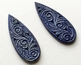 47x18mm Lapis Lazuli Filigree Hand Carved Drilled Matched Pair, Lapis Lazuli