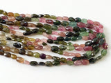 5x7mm Multi Tourmaline Faceted Drum Beads, Pink And Green Tourmaline Bicone Bead